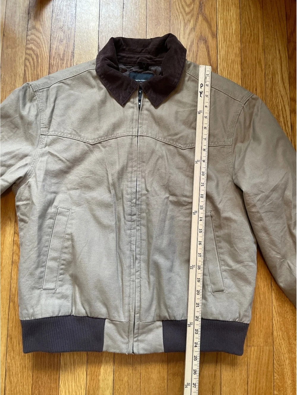 Banana Republic Tan Canvas Bomber Jacket Brown Corduroy Collar Men's Medium